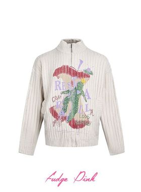 Fudge Pink 25冬季New美式复古趣味图案简约百搭宽松套头毛衣