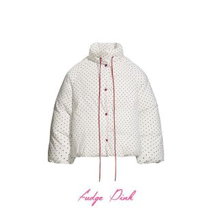 New美式 25冬季 复古简约百搭波点宽松棉服外套 Pink Fudge