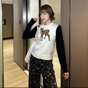 小鹿提花圆领针织长袖 深圳南油正确小香风高版 本CH家25早秋新款