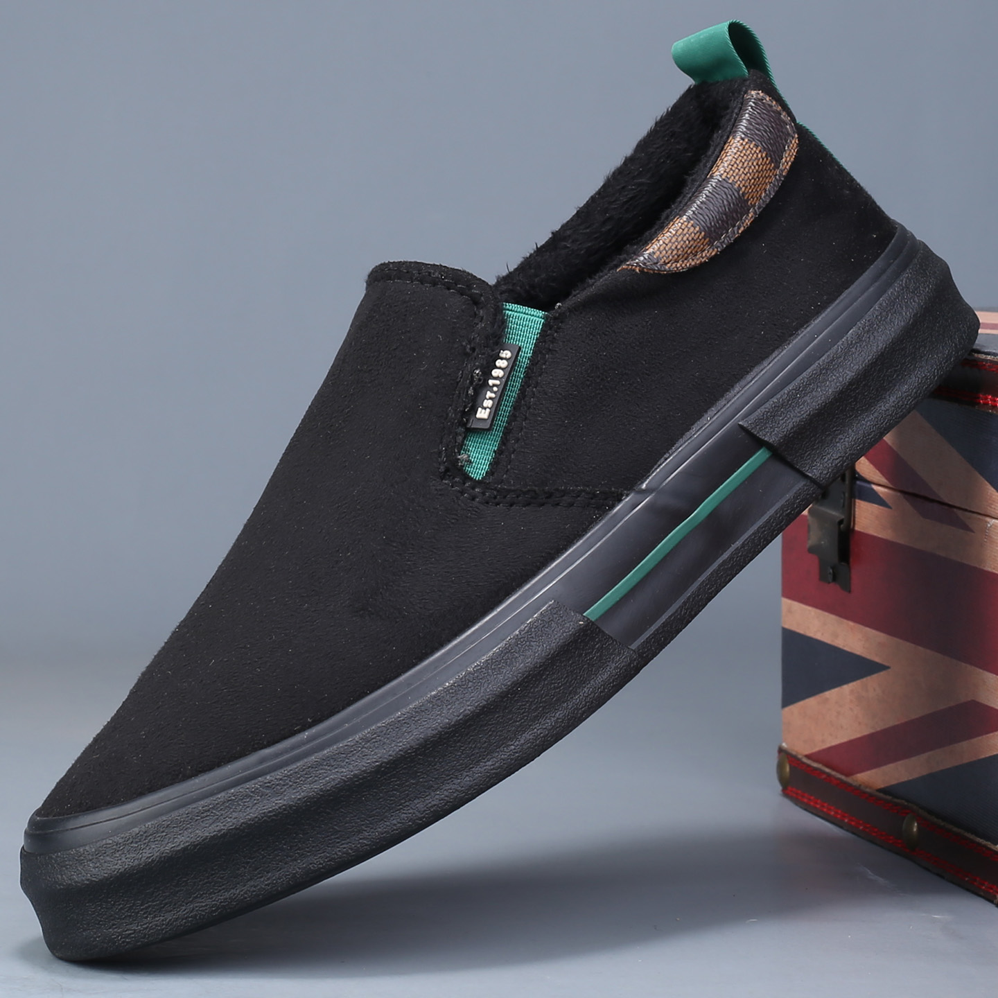 冬季男鞋一脚蹬懒人鞋加绒保暖老北京布鞋男款潮鞋男士休闲二棉鞋