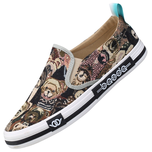 花布鞋男款高档潮鞋子时尚潮流一脚蹬帆布鞋休闲男鞋透气男士布鞋