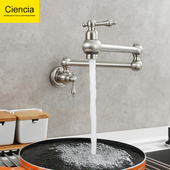 铜入墙式 单冷水龙头厨房灶台可折叠双开关龙头拖把池衣池加长龙头