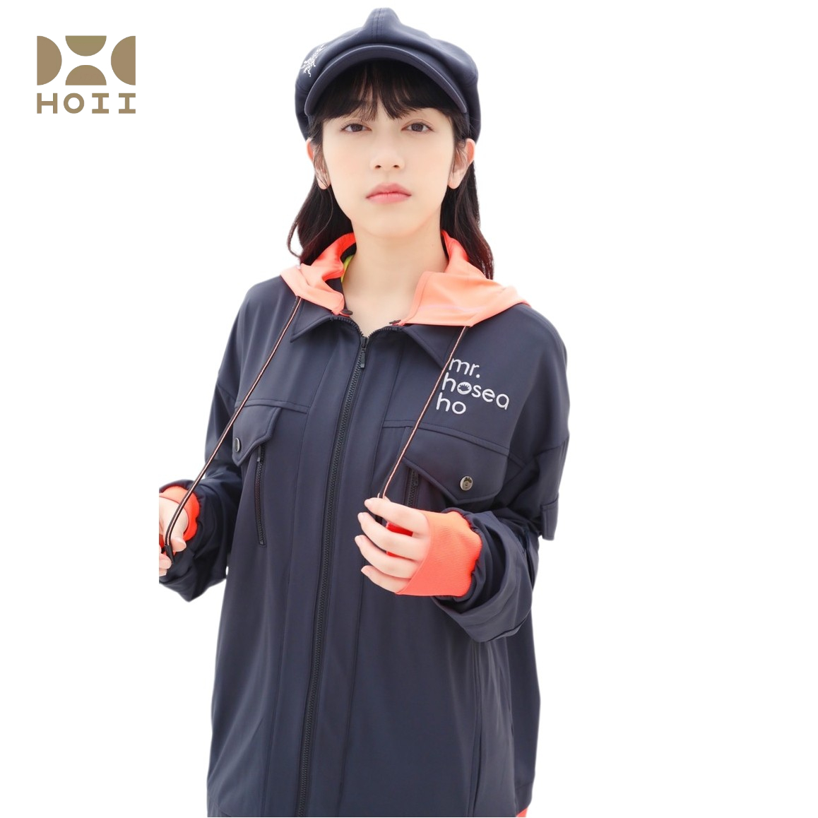 后益时尚撞色速干短款连帽外套