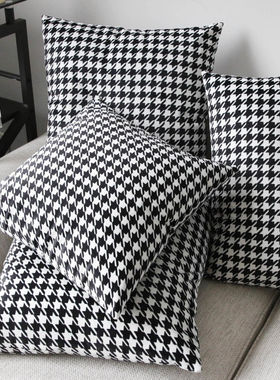 轻奢短绒客厅沙发靠垫靠枕格子大靠背千鸟格抱枕套罩不含芯方枕头