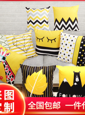 北欧沙发抱枕方形黄色卡通靠枕套床头靠背办公室午睡趴枕汽车腰靠