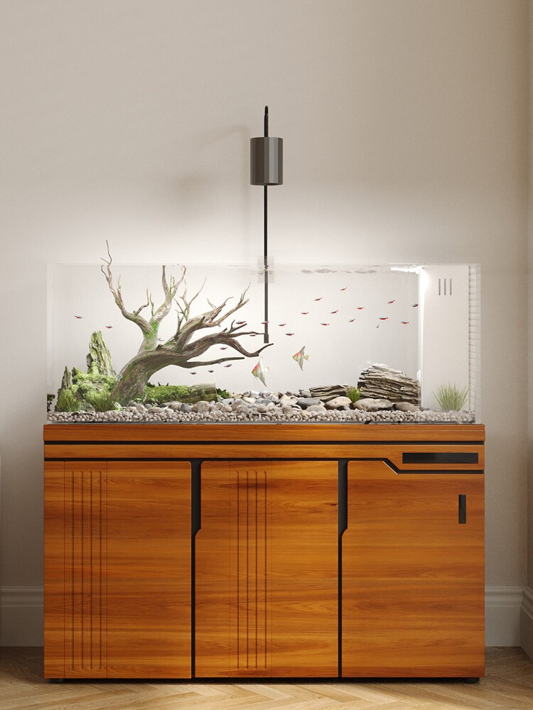 溪流缸底滤流水鱼缸新款兰寿缸下过滤水族箱超白原生态造景水草缸