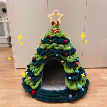 手工编织圣诞树猫窝四季通用创意小型犬狗窝冬季保暖猫咪躲避屋
