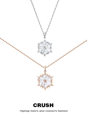 雪花项链 甜酷闪耀之星玫瑰金水晶镶嵌吊坠礼物情人 锁骨链