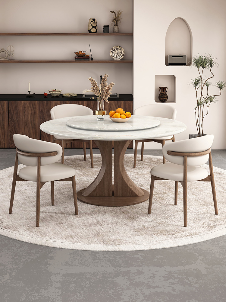 卡里冰玉奢石实木餐桌天然进口大理石圆桌轻奢高端餐桌椅家用饭桌