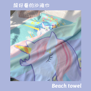 韩国吸水速干沙滩游泳浴巾卡通成人干发巾海报旅行铺地ins风儿童