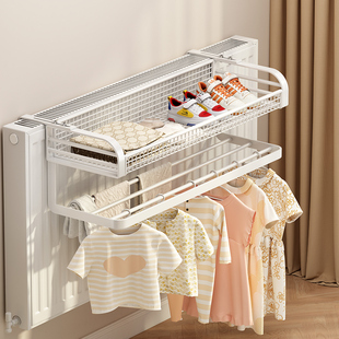 暖气片晾衣架网兜式 置物架暖气管上专用挂衣架支架可伸缩晾衣神器