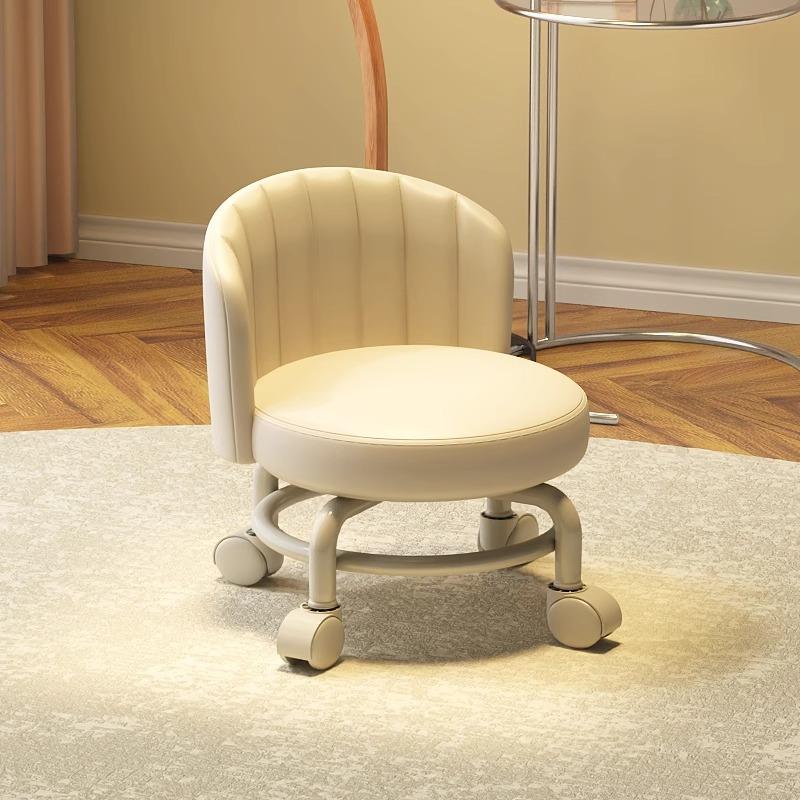 万向轮家用小凳子带靠背滑轮矮凳客厅懒人靠背圆凳可移动软包矮凳