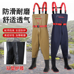 下水裤防水裤加厚半身全身皮叉耐磨捕鱼下河雨裤水鞋连体裤钓鱼裤