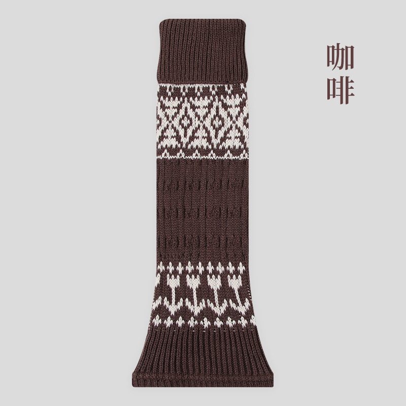 秋冬羊毛堆堆袜雪地靴袜套女袜小腿袜棕色长筒费尔岛袜子腿套