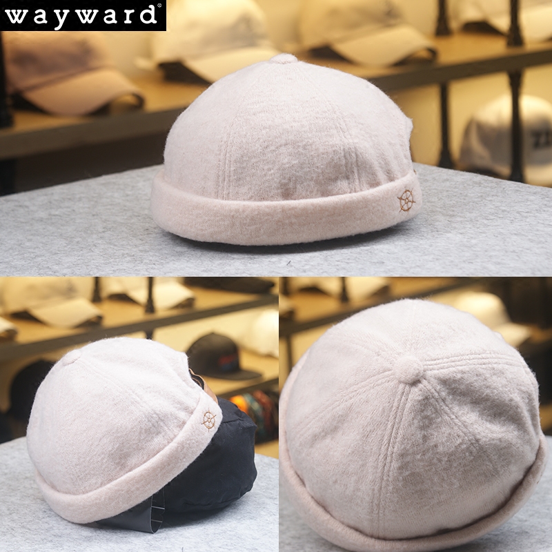 韩国品牌wayward学生秋冬款简约保暖毛线针织船舵刺绣瓜皮帽