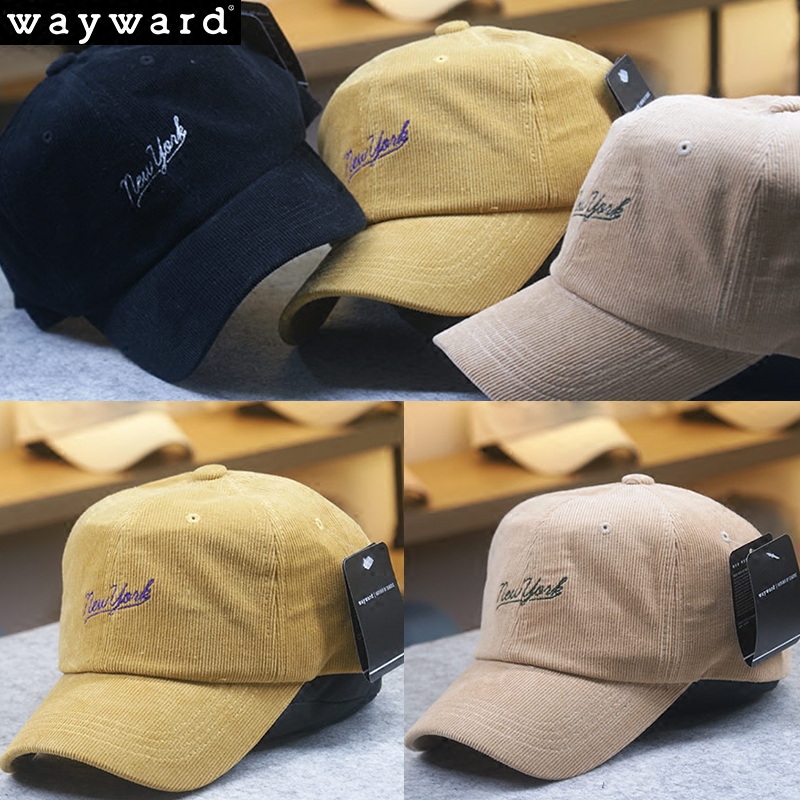 韩国品牌wayward现货秋冬款灯芯绒纯棉字母刺绣棒球帽百搭
