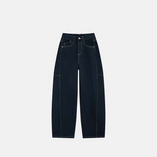 雪尼尔绒无弹弯刀裤 一件过冬藏青色加绒保暖老爹牛仔裤 女2025冬季