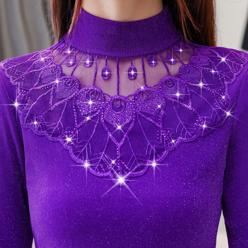 2020秋新款小衫上衣时髦蕾丝打底衫时尚女装加绒加厚秋冬洋气内搭