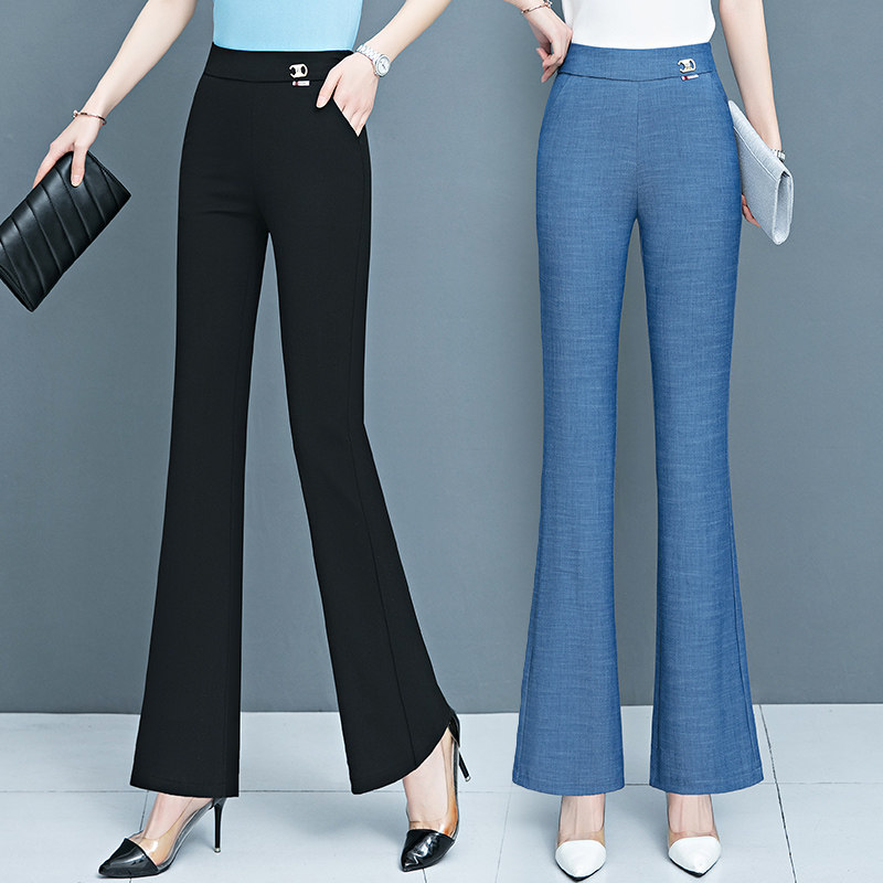 TENCEL JEANS THIN WOMENS PANTS SUMMER 2024 NEW ELASTICATED HIGH-WAISTED SLIM FASHION ICE SILK MICRO FLARED PANTS