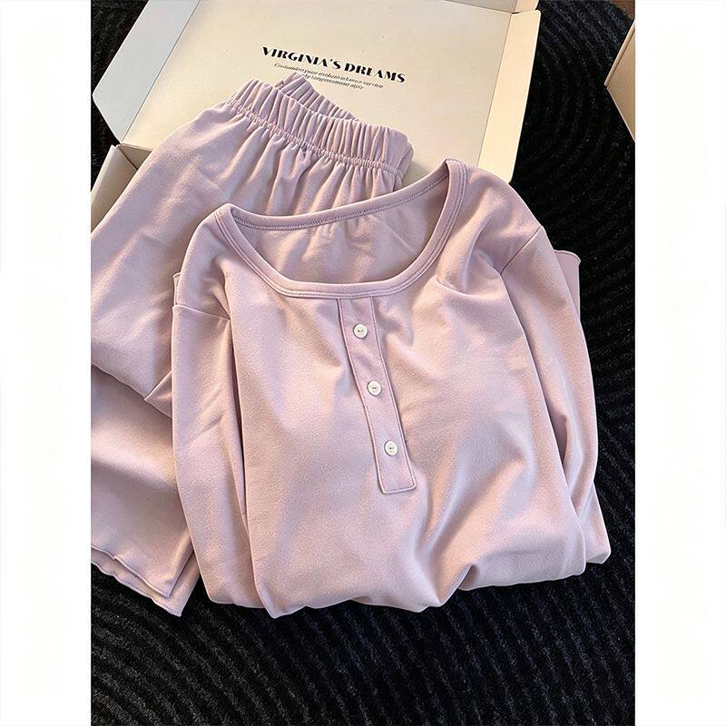 睡衣女秋冬季德绒加绒加厚保暖简约休闲细绒可外穿家居服睡衣套装