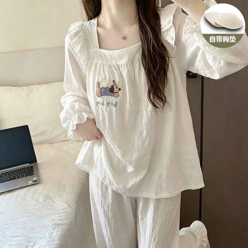 睡衣女款夏季云朵棉2026新款带胸垫一体吊带短裤少女家居服套装