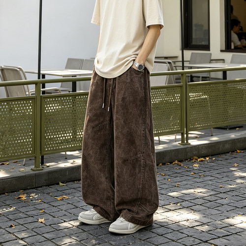美式复古夏季男宽松阔腿工装裤