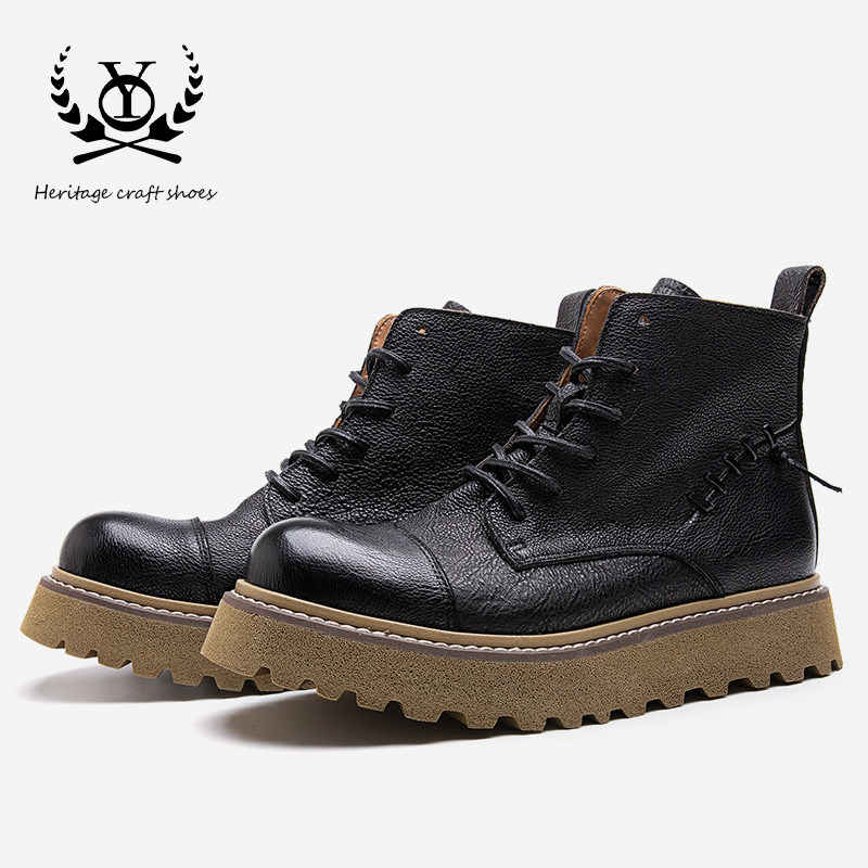 英伦风切尔西马丁短靴高帮男鞋休闲复古头层牛皮厚底工装靴圆头潮