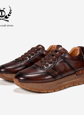 时尚运动鞋男真皮厚底增高复古英伦风潮流马皮白色休闲男鞋阿甘鞋