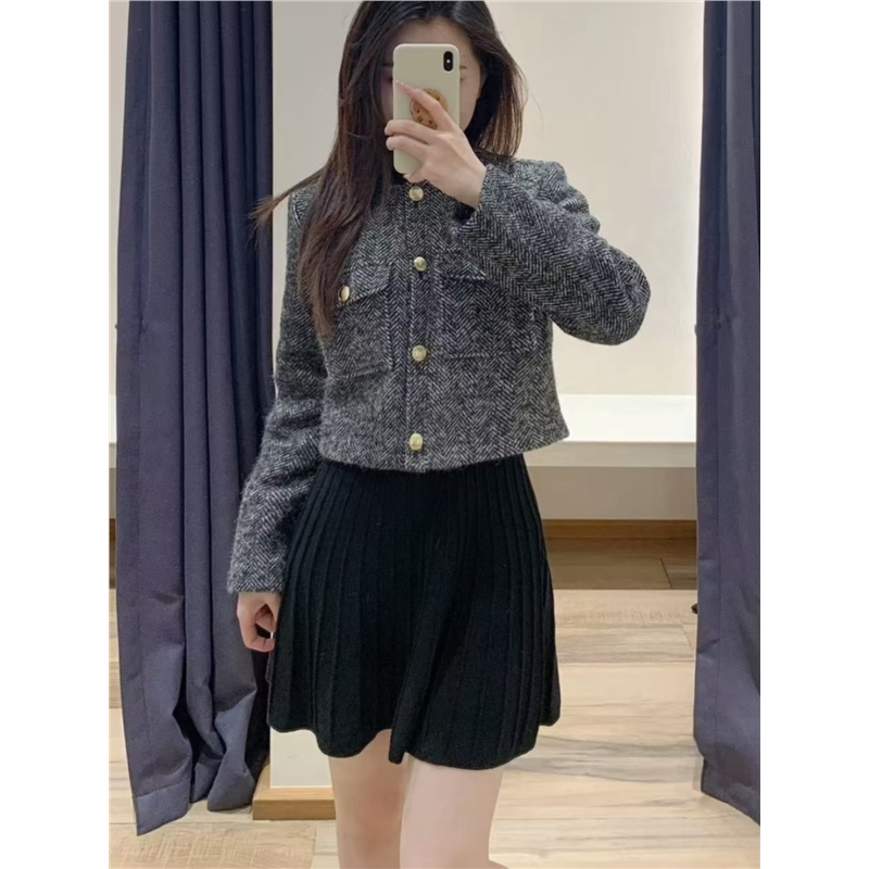 maSande包邮法国BA家24秋冬新款女装法式立领夹克马术服粗花呢外