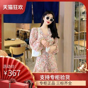 DI DVF碎花抽褶连衣裙法式小众浪漫荷叶摆淑女中裙清新小仙女飘逸