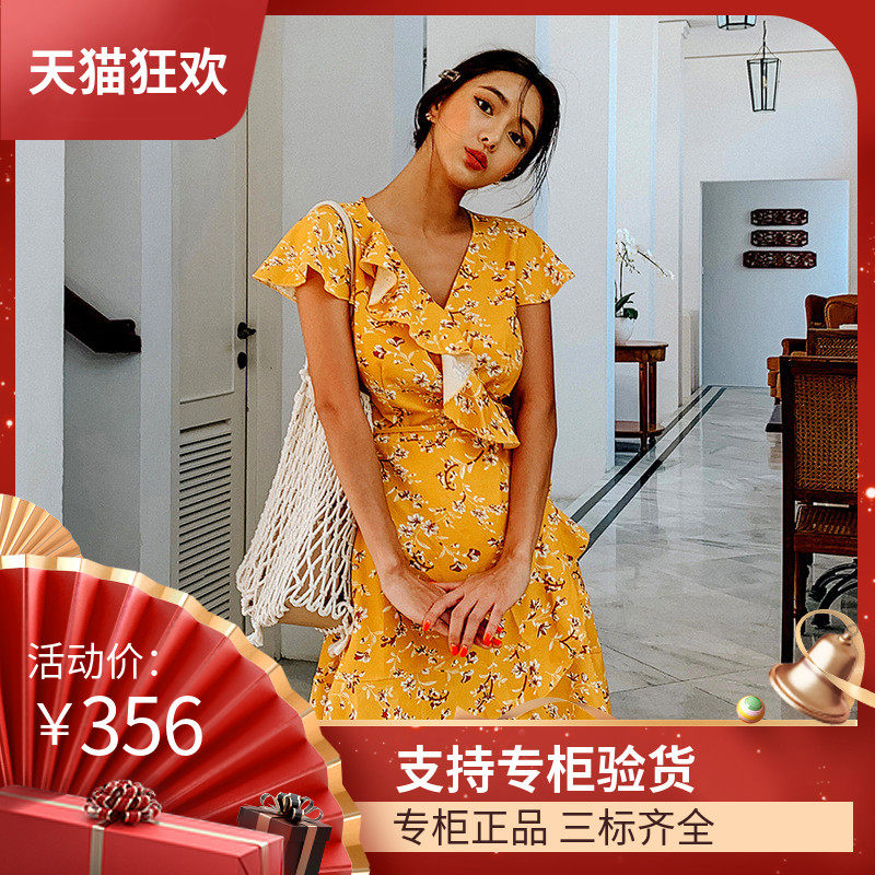 DI DVF巴厘岛海边沙滩度假裙一片式开衫绑带印花裹身裙少女俏皮荷