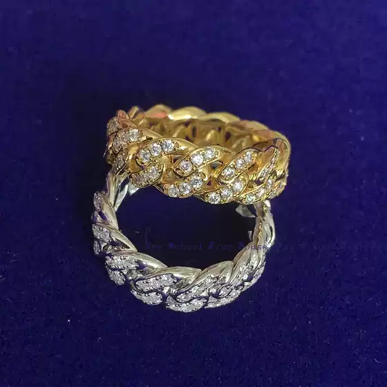Cuban Link Ring 8mm Cuban Chain Ring 18K Gold-Plated Street Hip-Hop Accessories