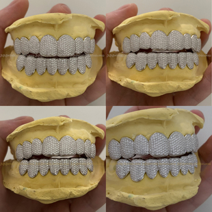 嘻哈白金牙GRILLZ莫桑钻白金定制蜂窝密钉镶嵌配饰珠宝hiphop