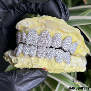 白金grillz嘻哈hiphop牙套定制16颗镶钻牙饰满钻莫桑镶嵌配饰美式