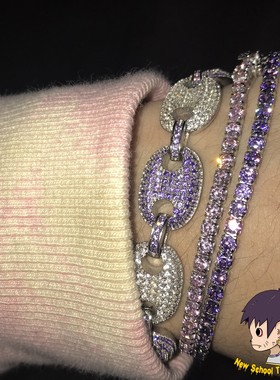 3mm紫粉纯银彩色网球手链925纯银