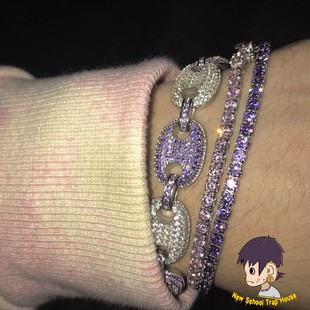 S925 Bracelets Iced Tennis 紫粉纯银彩色圆钻网球手链 Out 3mm