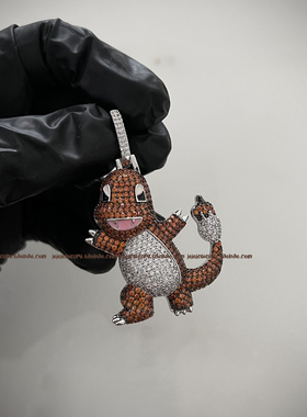 Iced out charmander口袋妖怪吊坠满钻手工镶嵌小火龙宝可梦项链