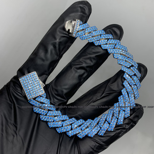 12mm Diamond Cuban Chains 浅海蓝宝石镶嵌古巴链条形状项链手链