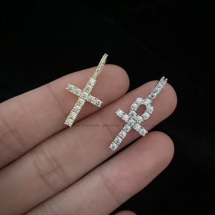 mini迷你小安卡十字架吊坠项链男女嘻哈配饰品Iced Cross Pendant