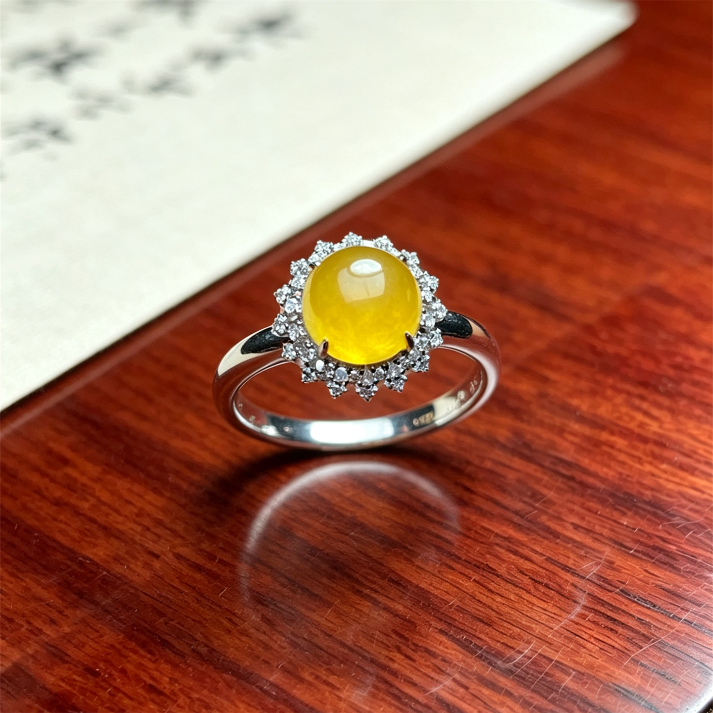 翠贵人18K冰蜜糖黄圆形戒面戒指