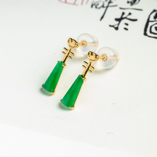 缅甸天然翡翠A货老坑阳绿方形时尚女款耳钉18K满绿精美如意玉耳坠
