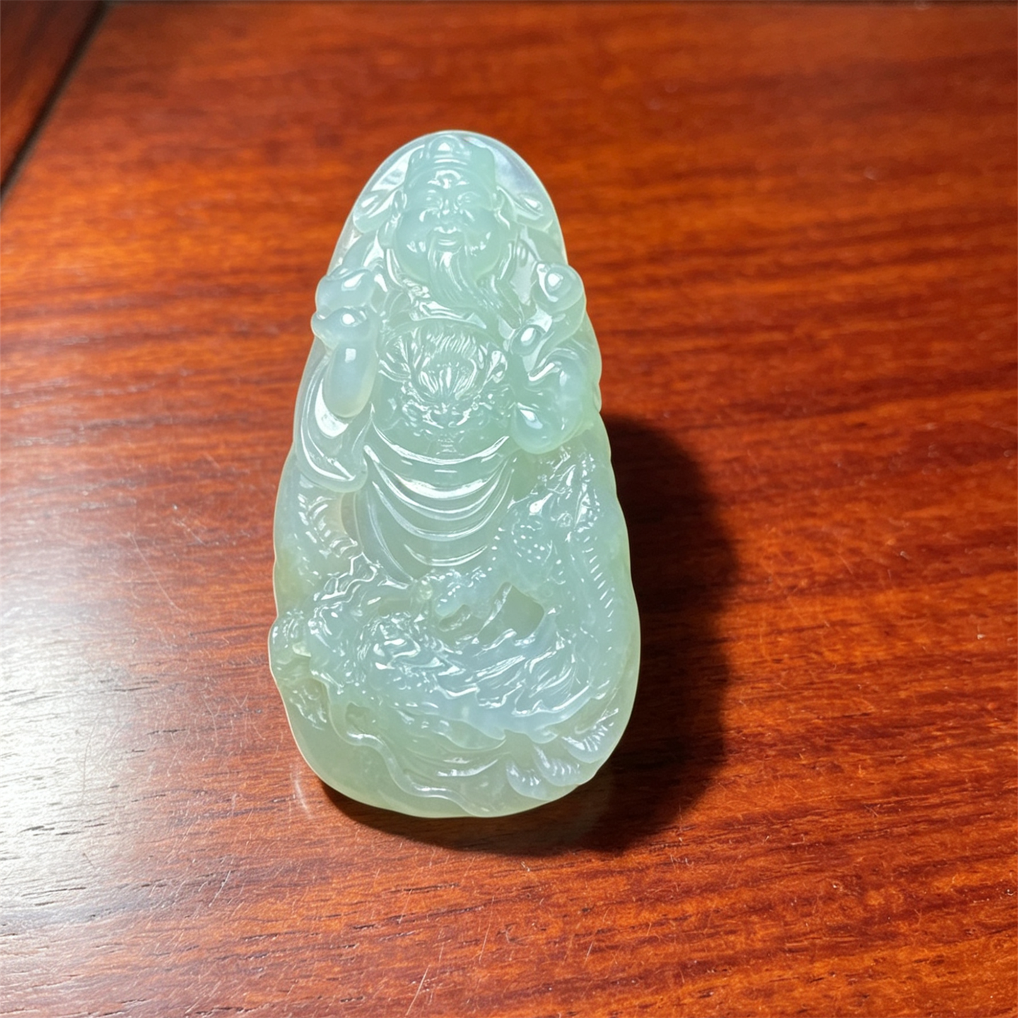 缅甸天然翡翠a货冰种浅绿财神吊坠男女款毛衣链来财如意翡翠挂件