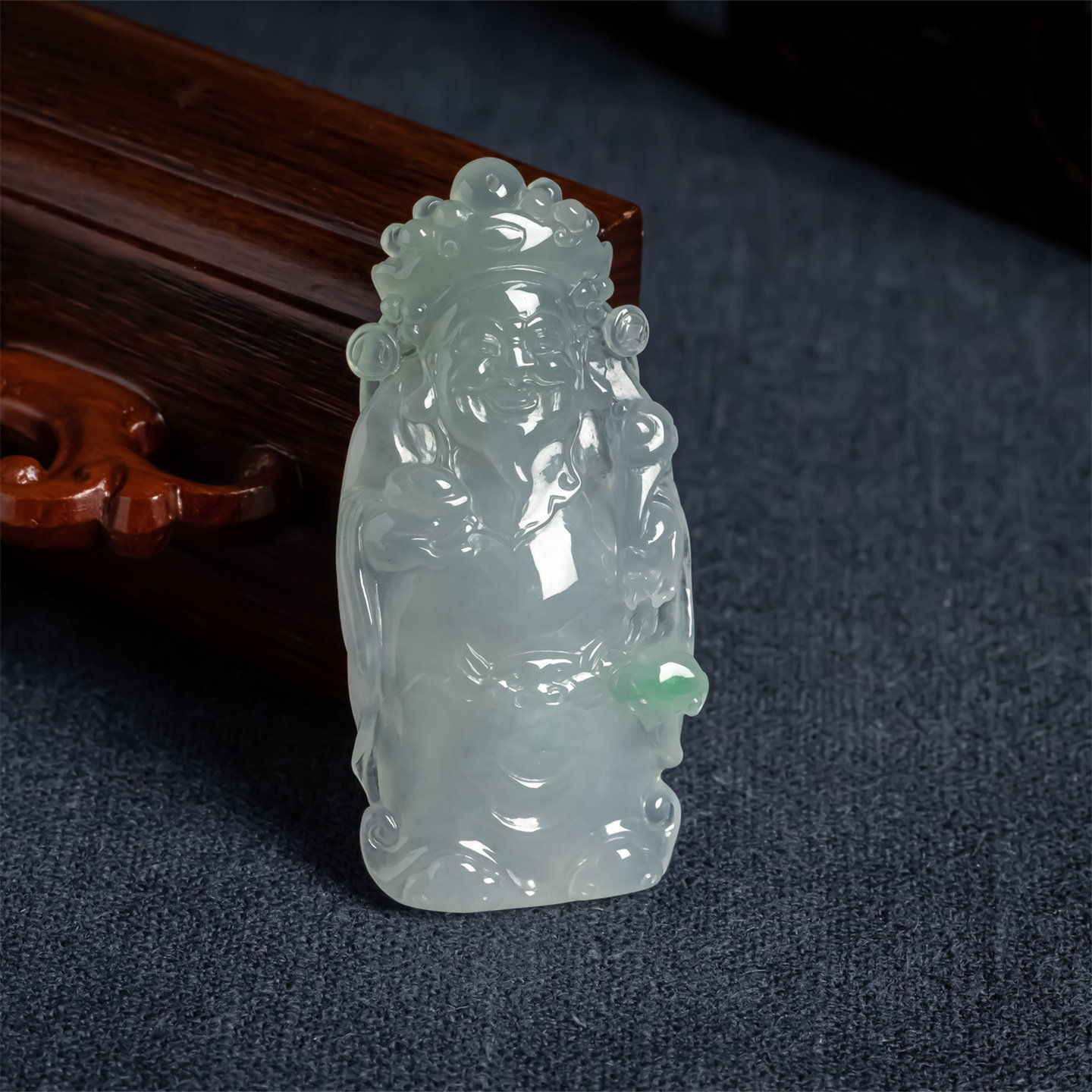 缅甸天然翡翠a货冰种飘绿高档财神如意吊坠老坑男女款财神爷挂件