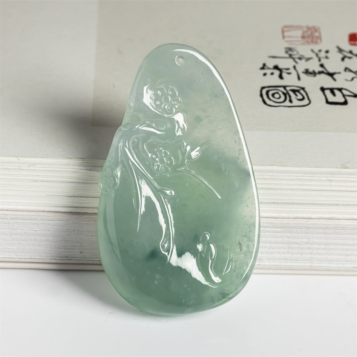 缅甸天然翡翠a货冰种飘花平安无事牌吊坠老坑花开富贵男女款挂件