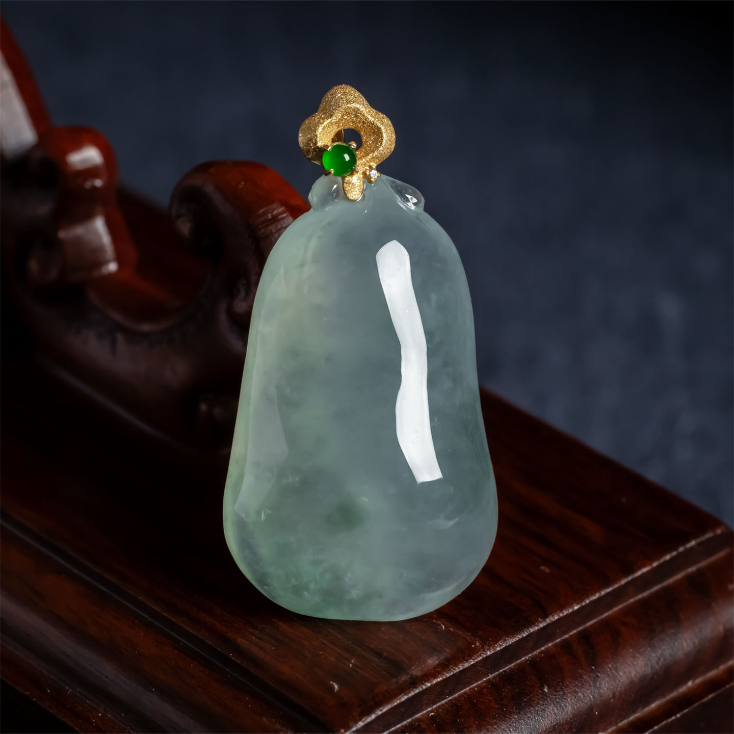 缅甸天然翡翠A货冰种老坑飘花福瓜吊坠18K饱满福在眼前如意挂件