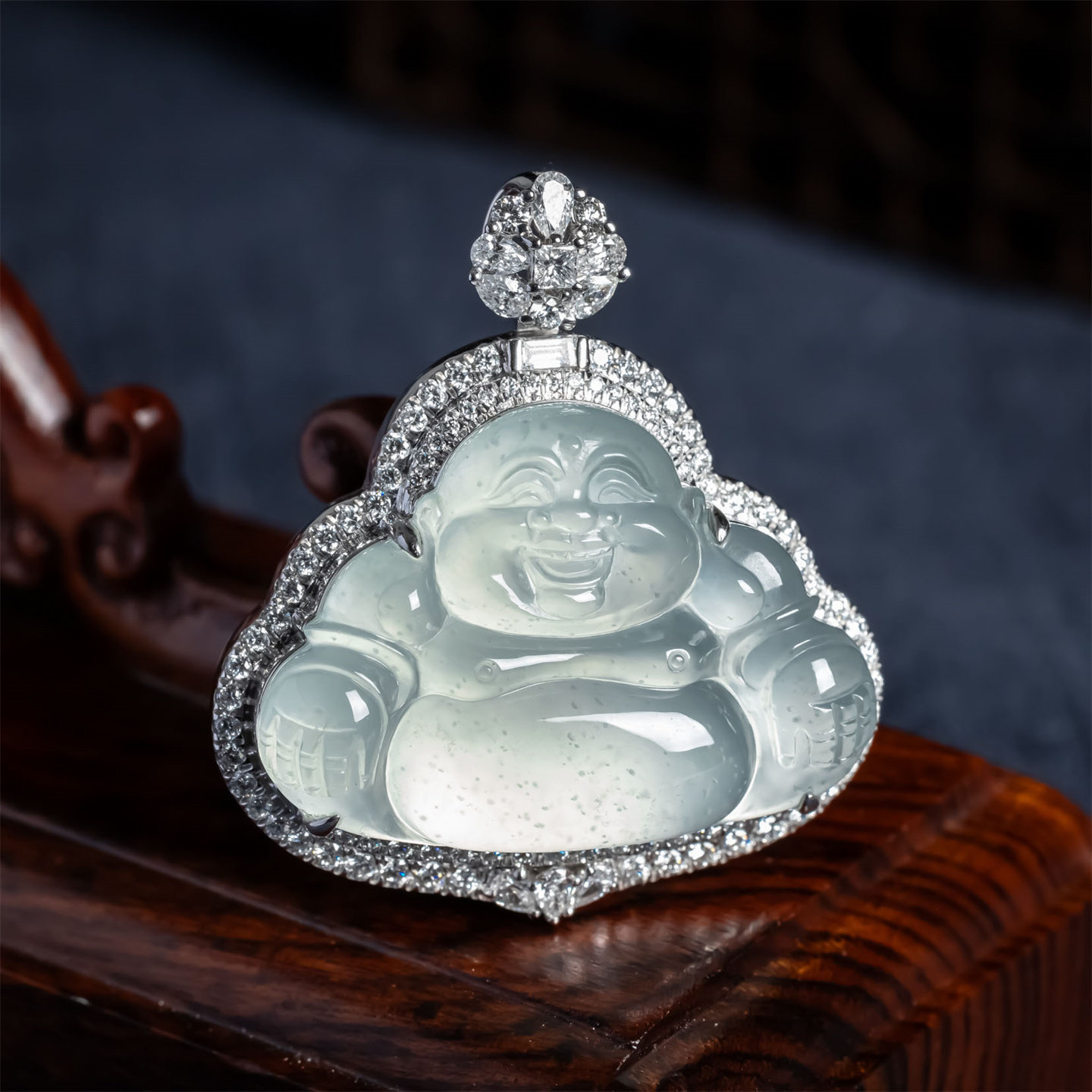 缅甸天然翡翠A货高冰种弥勒佛女款吊坠18K高档冰佛笑佛时尚冰挂件
