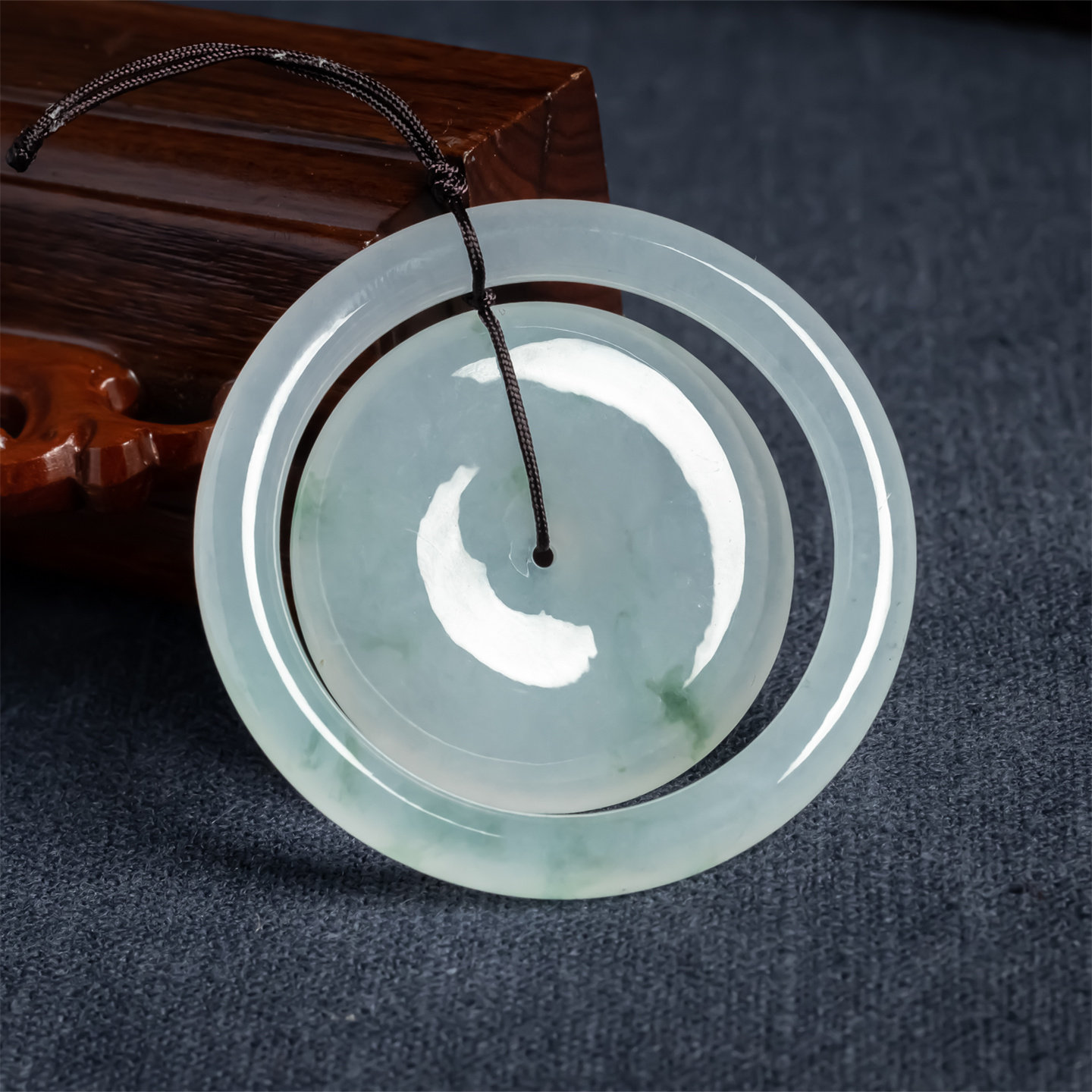 缅甸天然翡翠a货冰种飘花子母扣如意吊坠男女款平安圆扣冰透挂件