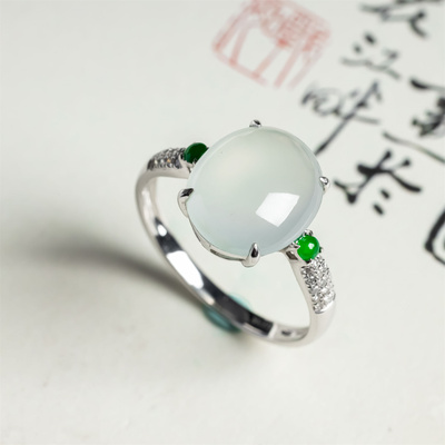 翠贵人18K冰种冰透时尚戒面戒指