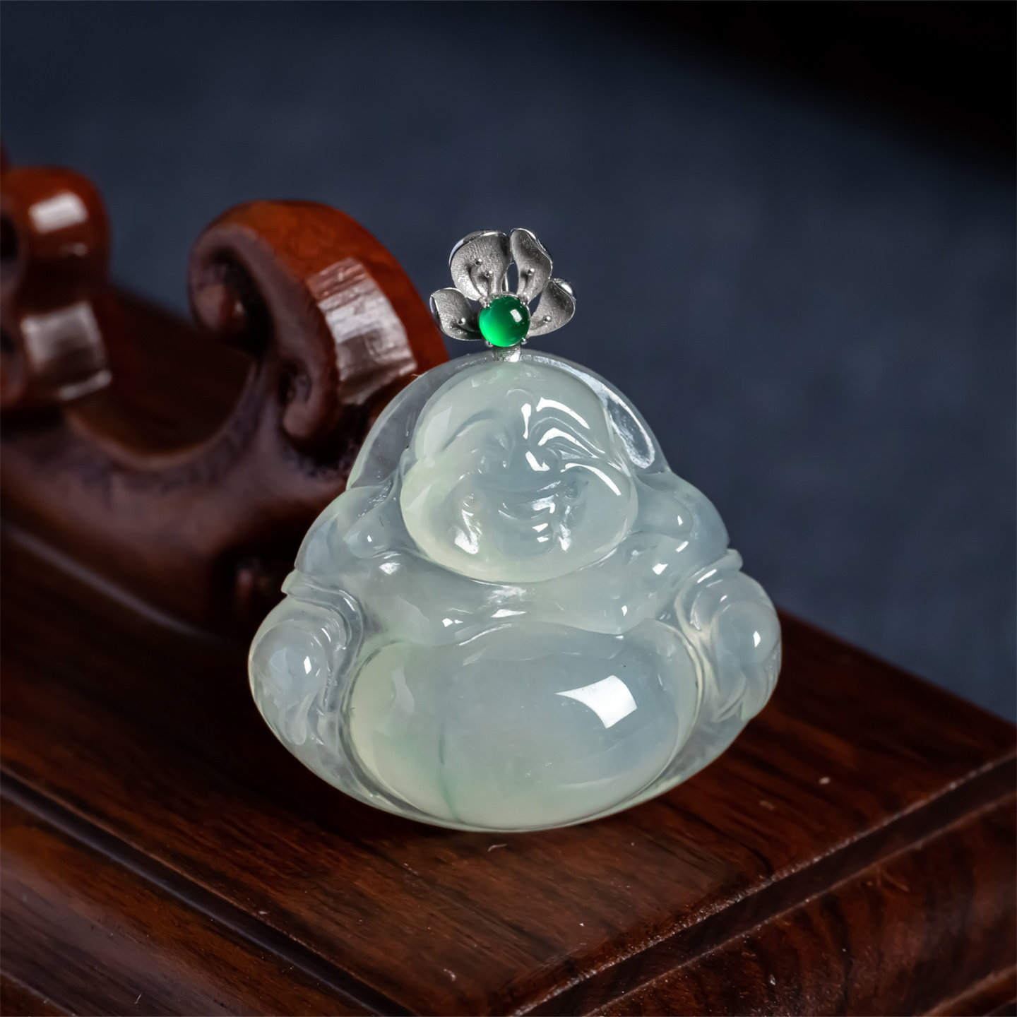 缅甸天然翡翠a货冰糯种18K弥勒佛吊坠女款佛公大肚笑佛老坑挂件