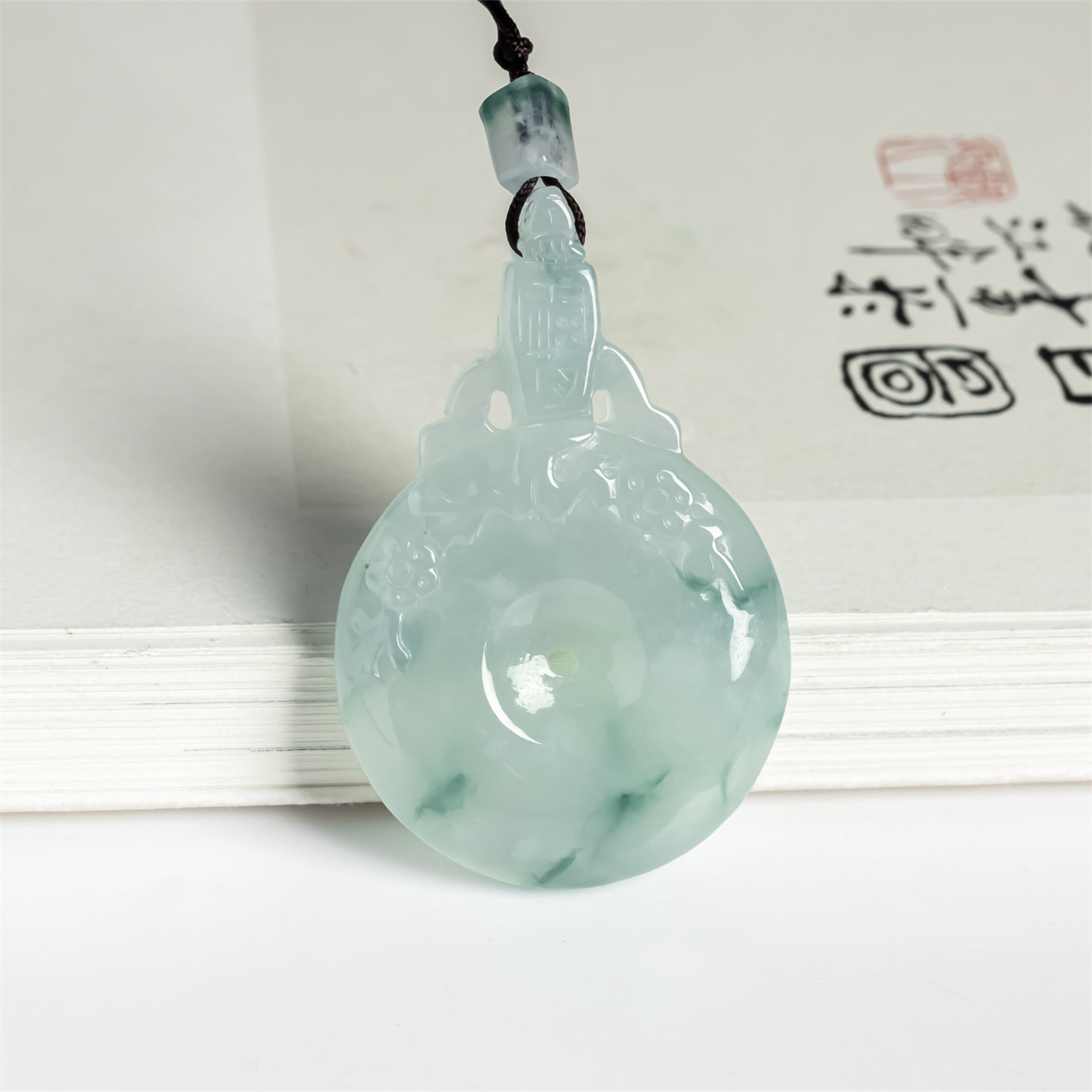 缅甸天然翡翠a货冰糯飘花复古平安扣吊坠男女款老坑圆扣如意挂件